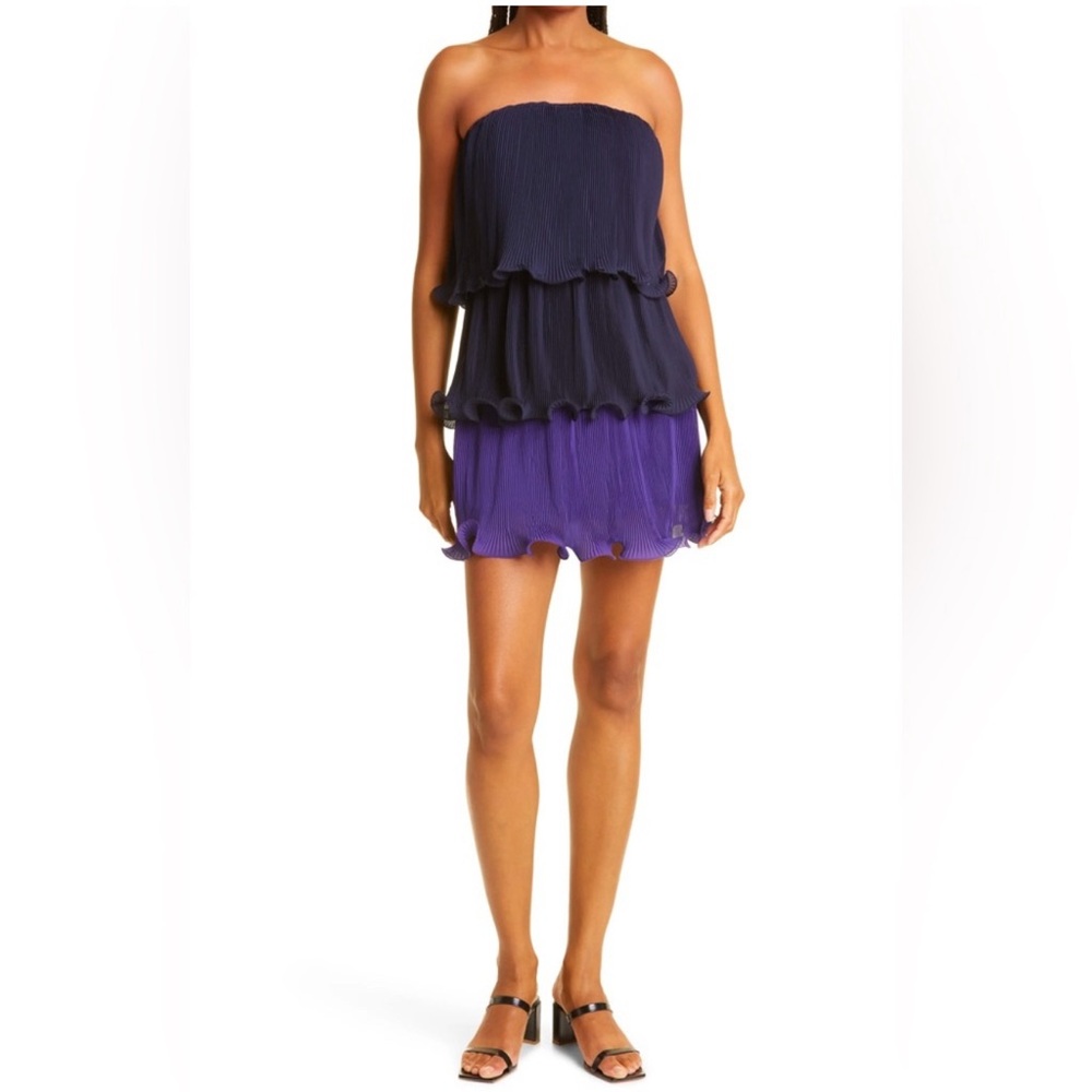 NWT Milly Sylvie Pleated Chiffon Strapless Mini Dress Sz 10 $395
